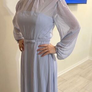 Elegant Sheer Sleeve Dress in Light Blue